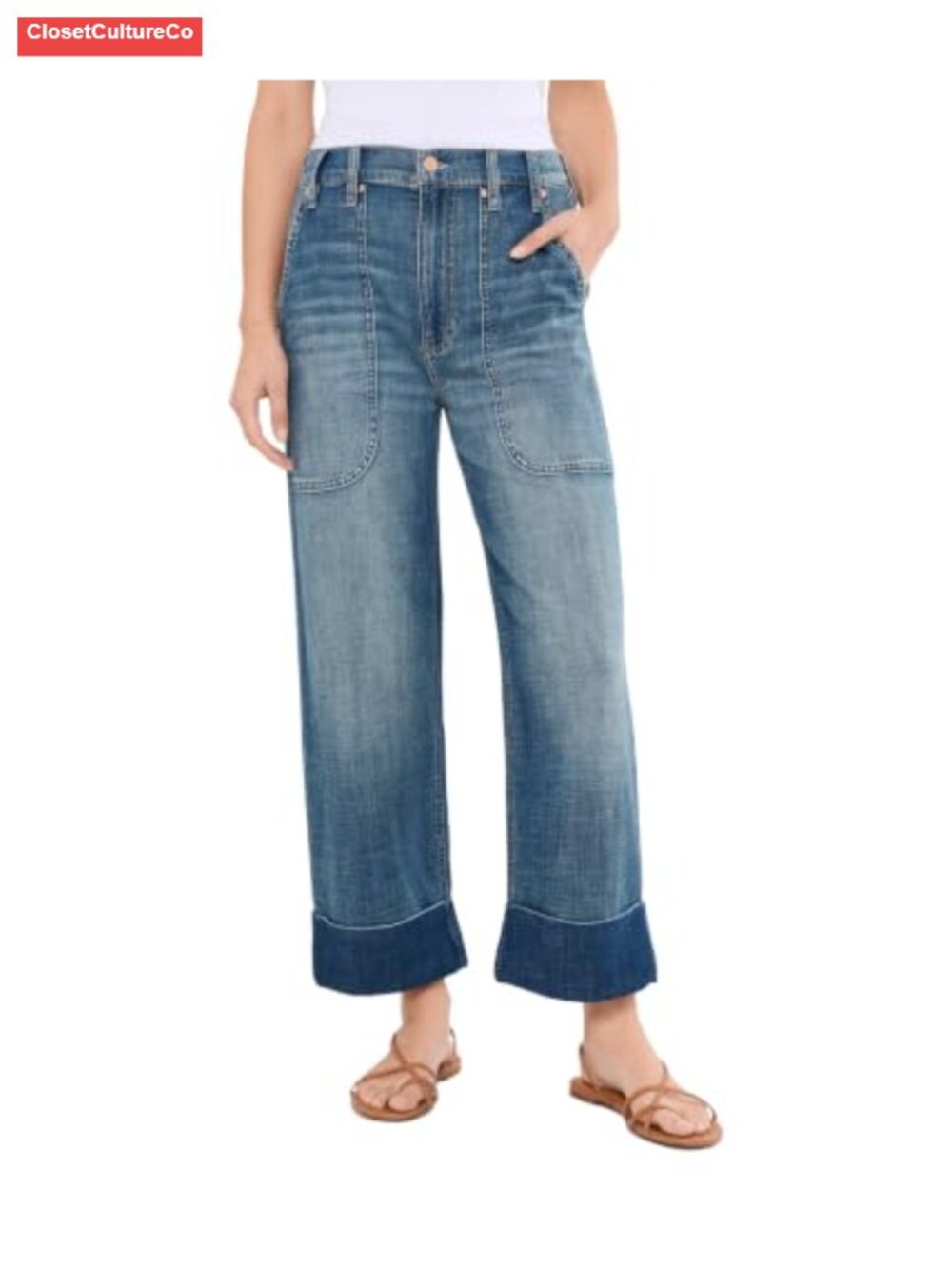 High-Rise Relaxed Straight Leg Jeans Utility Pockets